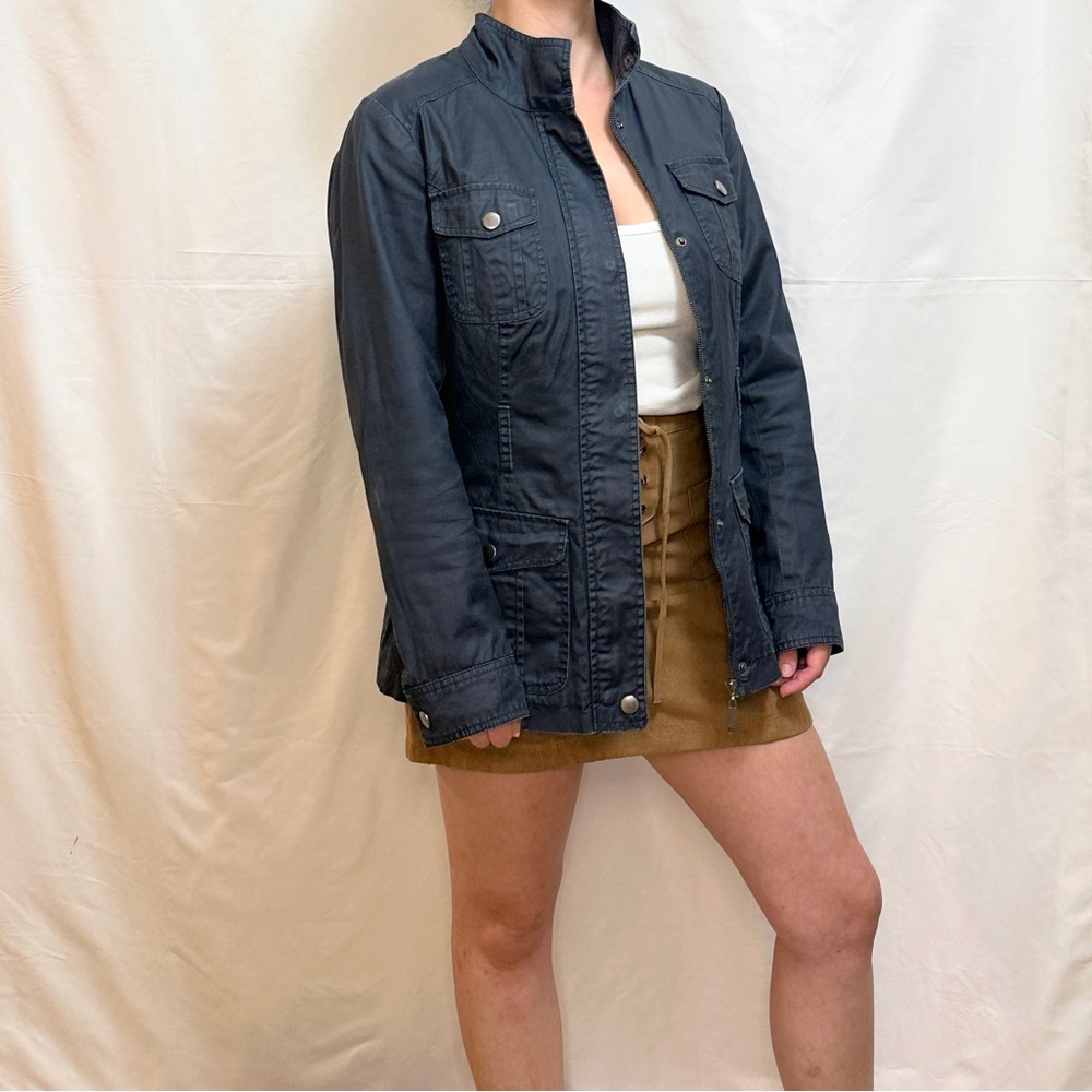 Vintage 90s Denim Co. Spanish-Designed Bomber Cargo Utility Jacket - Navy - M